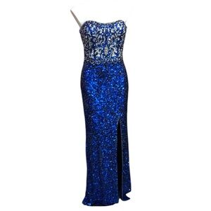 Primavera Stunning Blue Sequin Gown